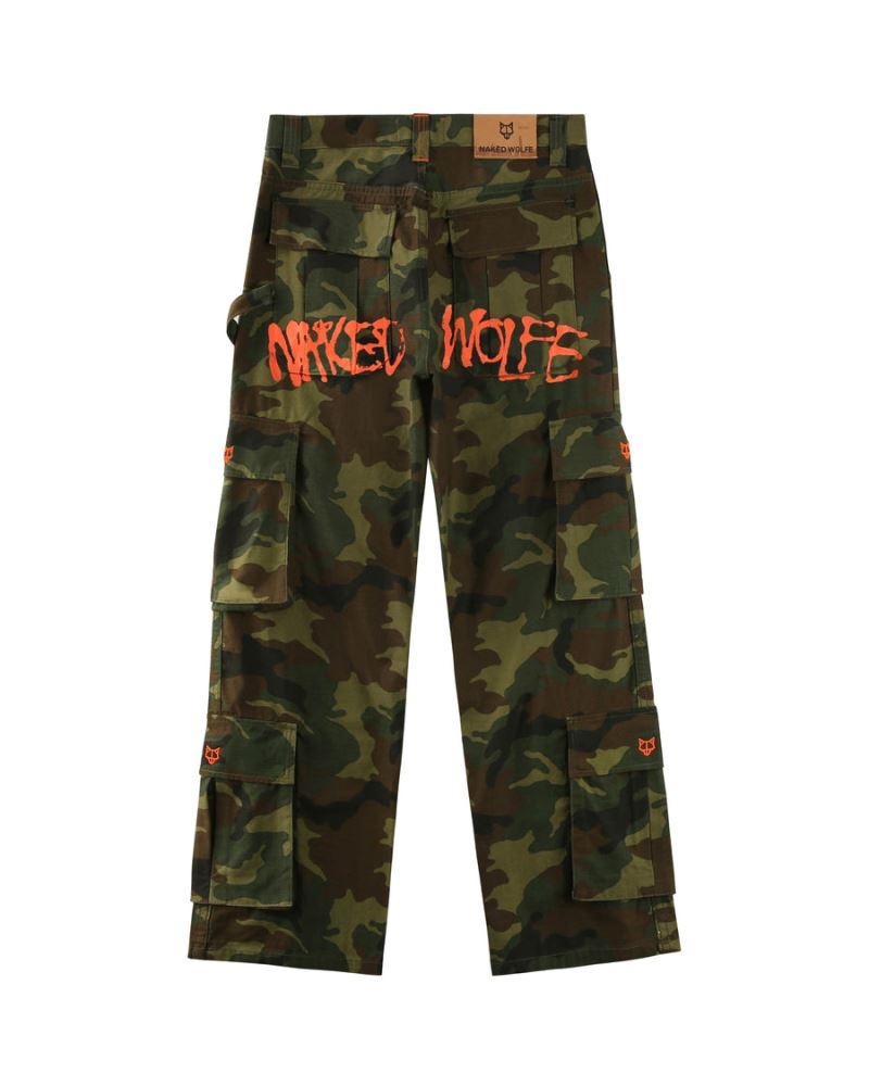 Pantaloni Naked Wolfe Baggy Pocket Cargo Logo Barbati Camuflaj | Romania 931HNAVM