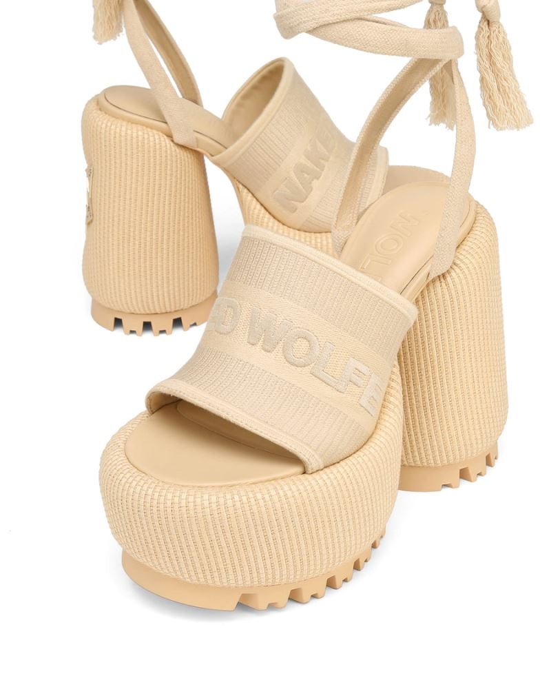 Sandale cu Platforma Naked Wolfe Beach Raffia Dama Bej | Romania 302QBPXG